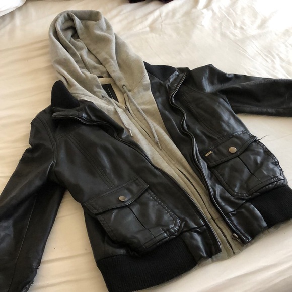 Obey Jackets & Blazers - Obey | Pleather zip up hoodie jacket